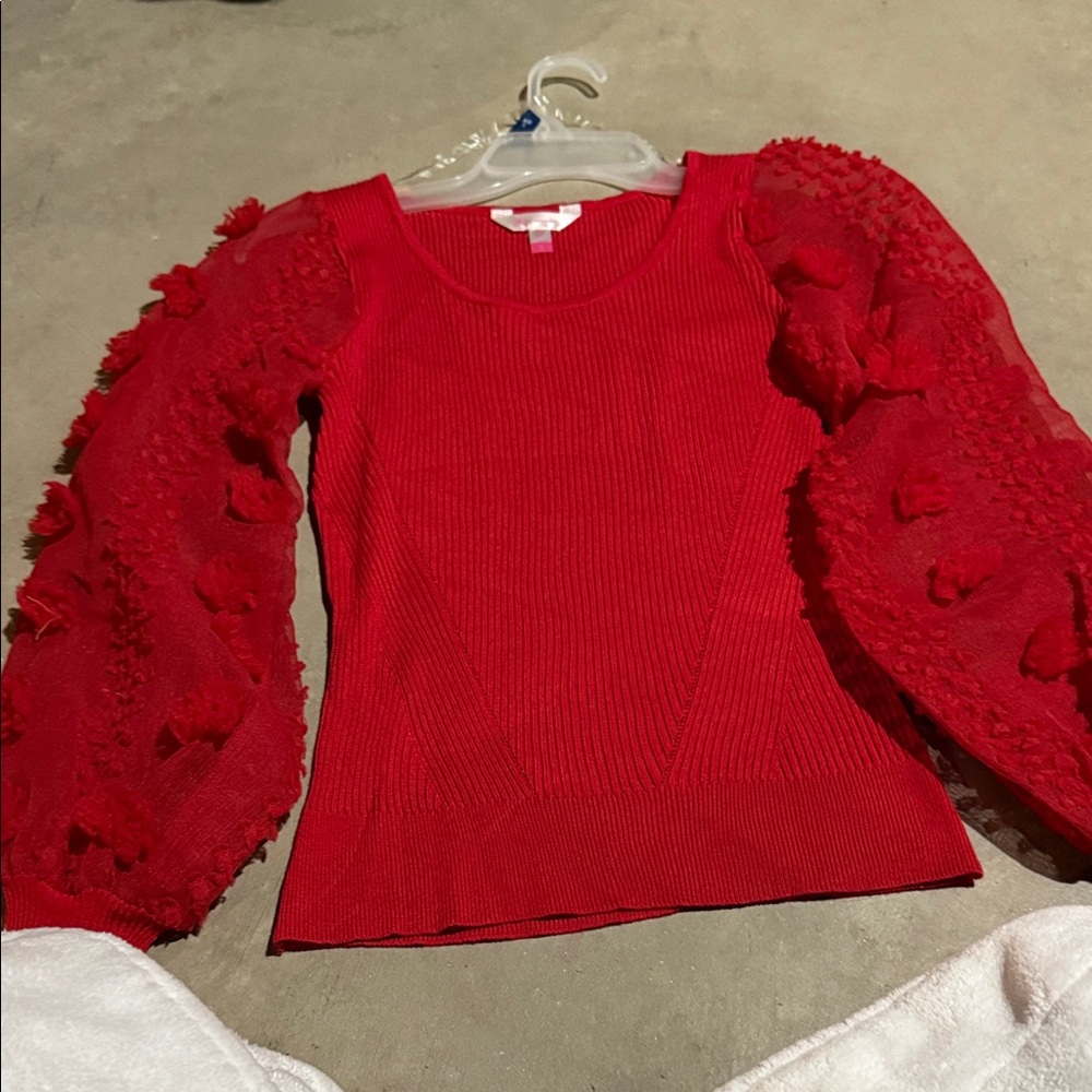 No Boundaries Red Sweater with Textured Sleeves